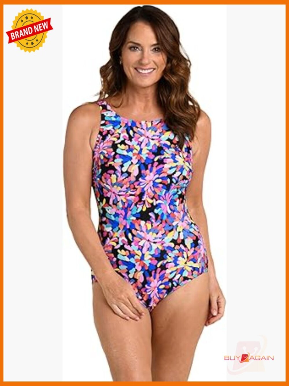 High Neck Maillot One Piece Swimsuit Tummy Control Adjustable Straps Size 10